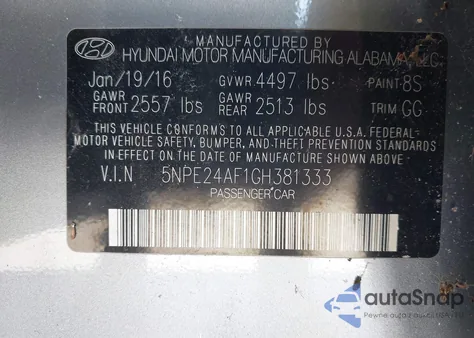 2016 Hyundai Sonata Se from USA, damaged, VIN 5NPE24AF1GH381333